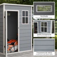 Outsunny Abrigo de Jardim 1,14 m² 151x92x193 cm Abrigo de Exterior Metálico com Chão Porta de Correr Janela e Teto Inclinado Cinzento(m-5)