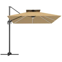 Outsunny 2.5m Cantilever Parasol with Solar Powered LED Lights, 360° Rotation, Tilt Adjustment, Crank Handle, Khaki(m-1)