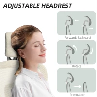 HOMCOM Chaise de bureau, Chaise de bureau ergonomique avec revêtement en maille, ajustable, sur roulettes, avec accoudoirs, appuie-tête, Beige(m-5)