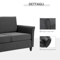 HomCom canapea 2 locuri, tapitata,141x70x78cm, gri(m-7)