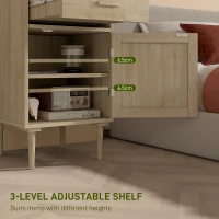 HOMCOM Bedside Table, Rattan Side Tables with Drawer, Cabinet and Adjustable Shelf, Boho Bedside Cabinet with Storage for Bedroom, Living Room, Natural Wood Effect(m-6)