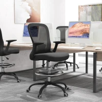 HOMCOM Draughtsman Chair, Mesh Drafting Chair, Ergonomic Office Chair with Flip-up Armrest, Adjustable Foot Ring, Black(m-11)