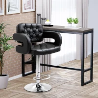 HOMCOM Drehbarer Barhocker Höhenverstellbarer Barhocker mit Rückenlehne, Fußstütze und U-förmigen Armlehnen 61x50x94-114 cm Schwarz(m-2)