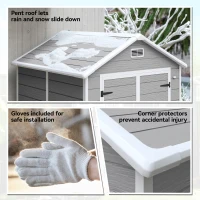 Outsunny Abrigo de Jardim em Resina 182x151x219 cm com Piso Janela Ventilação Portas Duplas Cinzento(m-5)