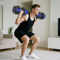SPORTNOW Conjunto de mancuernas musculación 4 en 1 mancuerna ajustable 25 kg kettlebell, barra de ejercicios soporte para flexiones azul(m-2)