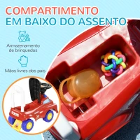 AIYAPLAY Carro Andador para Crianças com Desenho de Camião de Bombeiros 3 Luzes Música e Compartimento de Arrumação 49x24x42 cm Vermelho(m-6)