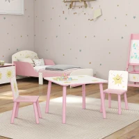 AIYAPLAY Mesa e Cadeiras para Crianças de 3 Peças Mesa Infantil com 2 Cadeiras em Madeira com Desenhos de Estrelas e Sol Rosa(m-9)