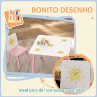 AIYAPLAY Mesa e Cadeiras para Crianças de 3 Peças Mesa Infantil com 2 Cadeiras em Madeira com Desenhos de Estrelas e Sol Rosa(m-5)