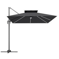 Outsunny 2.5m Cantilever Parasol with Solar Powered LED Lights, 360° Rotation, Tilt Adjustment, Crank Handle, Dark Grey(m-1)