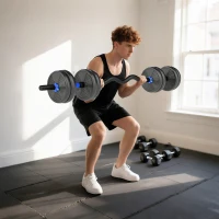 SPORTNOW Set di manubri regolabili da 15 kg 3 in 1, trasformabili con barra di estensione, Blu(m-5)