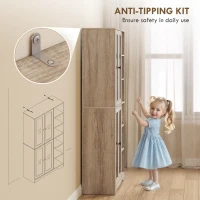 HOMCOM Credenza Cucina Alta con Vetrina a 4 Ante, Chiusura Soft e 6 Ripiani aperti Regolabili, design moderno, 90x35x172 cm Grigio Chiaro |Aosom Italy(m-4)