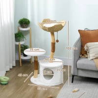 PawHut Árbol de gato torre de juegos para gatos rascadores plataforma cama cueva cojín mullido lavable, 55 x 45 x 102 cm blanco(m-3)