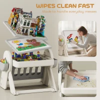 AIYAPLAY Table Polyvalente pour Enfants avec Plateau Rangement et Tiroirs, en HDPE et PP, Gris et Blanc(m-4)