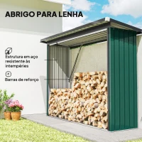 Outsunny Abrigo para Lenha de Aço Galvanizado com Base Elevada e Teto Inclinado 213x66,5x150 cm Cinzento Escuro(m-4)