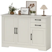 HOMCOM Modernes Sideboard für Wohnzimmer mit 3 Türen 2 Schubladen Verstellbarem Regal für Esszimmer Eingang 120x38x79 cm Cremeweiß(m-6)