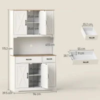 HOMCOM Kitchen Pantry with 6 Doors Countertop for Microwave 2 Drawers Adjustable Shelves Cable Hole White(m-3)