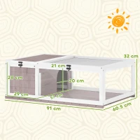 PawHut House enclosure cage habitat for small animal tortoises with 2 spaces 91 x 60.5 x 32 cm solid wood light brown(m-3)