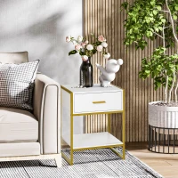 HOMCOM Bedside Table, Modern Side Table with Drawer and Shelf, Nightstand for Bedroom, White(m-4)