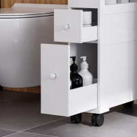 HOMCOM 72x16cm Narrow Bathroom Storage Unit w/ 2 Drawers Open Top 4 Wheels Slimline Modern Rolling Home Organisation(m-14)
