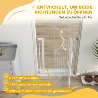 PawHut Türgitter mit Katzenklappe, Montage ohne Bohren, variable Breite 74-80 cm, einhändiges Öffnen, Metall, Weiß(m-5)
