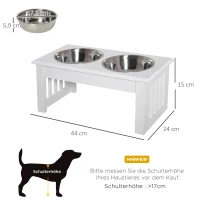 PawHut Verhoogde Voerbak voor Honden met Dubbele Kom voor Honden en Katten - Voerbakstandaard met afmetingen 44L x 24B x 15H cm - 2 roestvrijstalen kommen van 0,9L inbegrepen - wit(m-3)