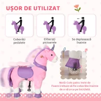 HOMCOM Balansoar pentru copii, design unicorn cu roti pentru 3-6 ani(m-5)