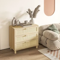HOMCOM Commode 3 tiroirs cannage en rotin dim. 80L x 40l x 80H cm MDF Aspect Bois Clair(m-9)