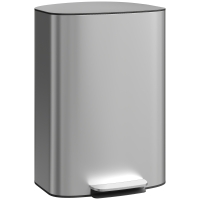 HOMCOM 50 L Step Trash Can – Soft-Close Lid, 90° Open, Removable Inner Bin, Stainless Steel Grey