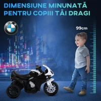 HOMCOM Motocicleta Electrica pentru Copii cu Autorizatie BMW 3 Roti Baterie Reincarcabila 6V Alb si Negru(m-7)