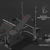 SPORTNOW Banco de Musculação Multifuncional Inclinável Banco de Pesos com Suporte para Barra Ajustável Extensão de Pernas  106x155x202 cm Preto(m-7)