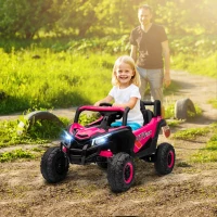 AIYAPLAY Elektroauto für Kinder UTV 12V mit 2 Motoren 2,4G Fernbedienung Geschwindigkeit bis zu 7 km/h Federungssystem Rosa(m-2)