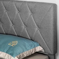 HOMCOM Double Bed Frame with 5-Level Adjustable Linen Upholstered Headboard 145W x 196D x 120Hcm, Grey(m-9)