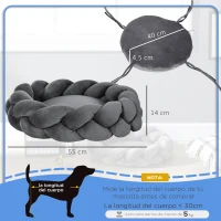 PawHut Cama para Perros Pequeños Cama para Mascotas Lavable con Cojín Independiente y Cuerda de Algodón 55x55x14 cm Gris(m-3)