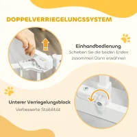 PawHut Türgitter mit Katzenklappe, Montage ohne Bohren, variable Breite 74-80 cm, einhändiges Öffnen, Metall, Weiß(m-6)