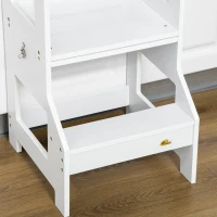 HOMCOM 2 in 1 Kids Kitchen Step Stool with Safety Rail Toddler Steps with Chalkboard for Kitchen Bathroom, White(m-11)