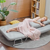 HOMCOM Canapea Pat de 2 Locuri cu Spătar Reglabil pe 5 Nivele, Canapea Pat Pliabilă cu 2 Perne, 105x80x78 cm, Gri Deschis(m-8)