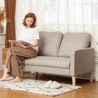 HOMCOM Sofá de 2 Plazas Tapizado en Microfibra con Patas de Madera Reposabrazos 130x78x85 cm Crema(m-8)