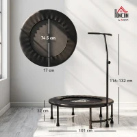 HOMCOM 40'' Fitness Trampoline with Adjustable Handle, Rebounder Trampoline Mini Jumper for Indoor Exercise Workout, Support Up to 100kg, Black(m-3)