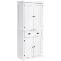 HOMCOM Freestanding Kitchen Cupboard, 184cm Tall Storage Cabinet with Doors and Shelves, Traditional Colonial 4-Door Kitchen Pantry Cupboard with Drawer, White