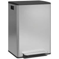 HOMCOM Papelera doble 2 x 30 L con pedal, cierre suave, 47,5×37,5×67 cm, plateado(m-6)