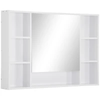 kleankin Armoire murale salle de bain avec miroir, meuble salle de bain, 7 étagères ouvertes et placard,100 x 15 x 70 cm, blanc(m-11)