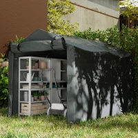 Outsunny Abrigo de Exterior para Ferramentas e Bicicletas 2,2x1,57x1,65 m com Porta Desmontável com Fecho de Correr Cinzento Escuro(m-7)