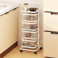 HOMCOM Carrito 4 cestas giratorias con ruedas y bandeja superior, 33x33x77 cm, blanco(m-2)