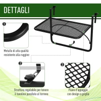 Outsunny Tavolo da Ringhiera con Ganci ad Altezza Regolabile su 3 Livelli, in Metallo, 60x56.5x45 cm, Nero(m-6)