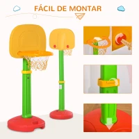 HOMCOM Canasta de Baloncesto Infantil con Altura Ajustable 2 Pelotas y Bomba de Aire para Niños +3 Años Juguetes Deportivos en Interiores y Exteriores 52,5x44x120-160 cm Multicolor(m-7)