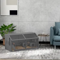 PawHut Knaagdierkooi met accessoires, sparrenhout, 100 cm x 52 cm x 50 cm, Grijs(m-9)