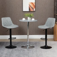 HOMCOM Set 2 Sgabelli da Bar Girevoli, Altezza Regolabile 86–106 cm, Pelle Sintetica, Schienale e Poggiapiedi, Grigio(m-2)