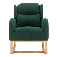 Sedia a dondolo moderna rivestita in tessuto Teddy con design ergonomico a schienale alto, per soggiorno e camera da letto, 71x96.5x101 cm, Verde(m-2)