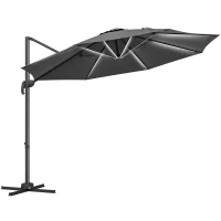 Outsunny Ombrellone a Braccio per Esterno con Luci a LED e Angolo Regolabile, in Alluminio e Poliestere Ø3x2.5 m, Grigio(m-1)