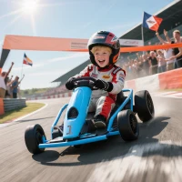 HOMCOM Elektrische Go-kart voor Kinderen, Driftfunctie, Claxon, Muziek, Veiligheidsgordel, Soft-Start, Blauw/Zwart(m-2)